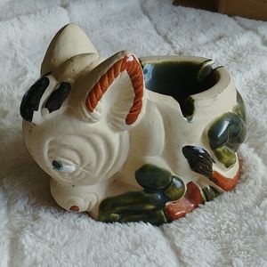 Vintage stoneware pottery donkey ashtray